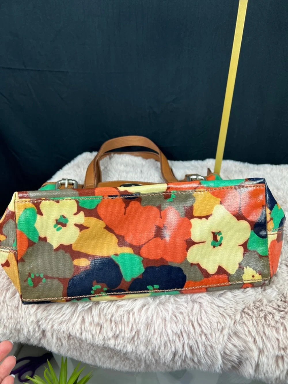 Fossil Key-Per Abstract Floral Coated Canvas Shopper Tote ZB5126 | EUC